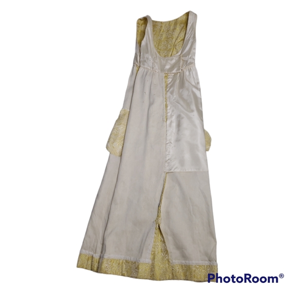 Vintage 60's Gold Jacquard Maxi Wrap Back Rheinstone Bow Pockets Evening Gown - Picture 8 of 12